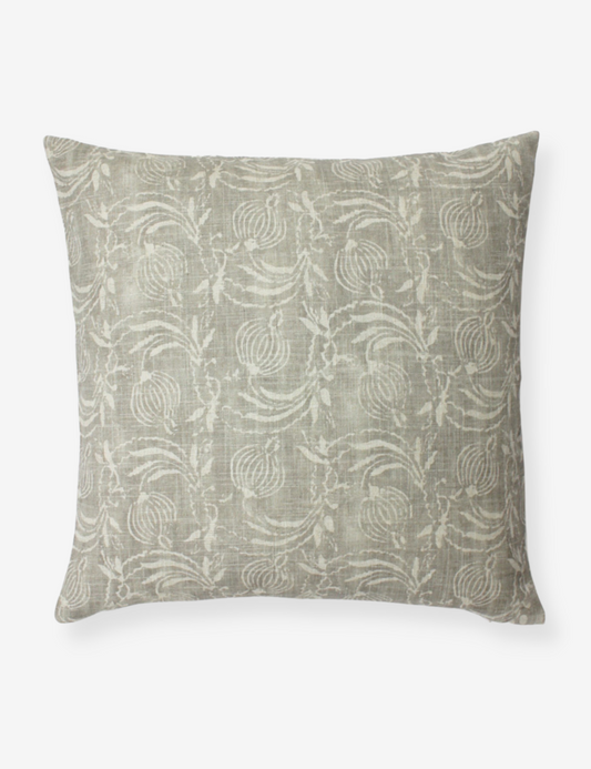 Square brown grey cushion cover with a subtle block print design running across the front.