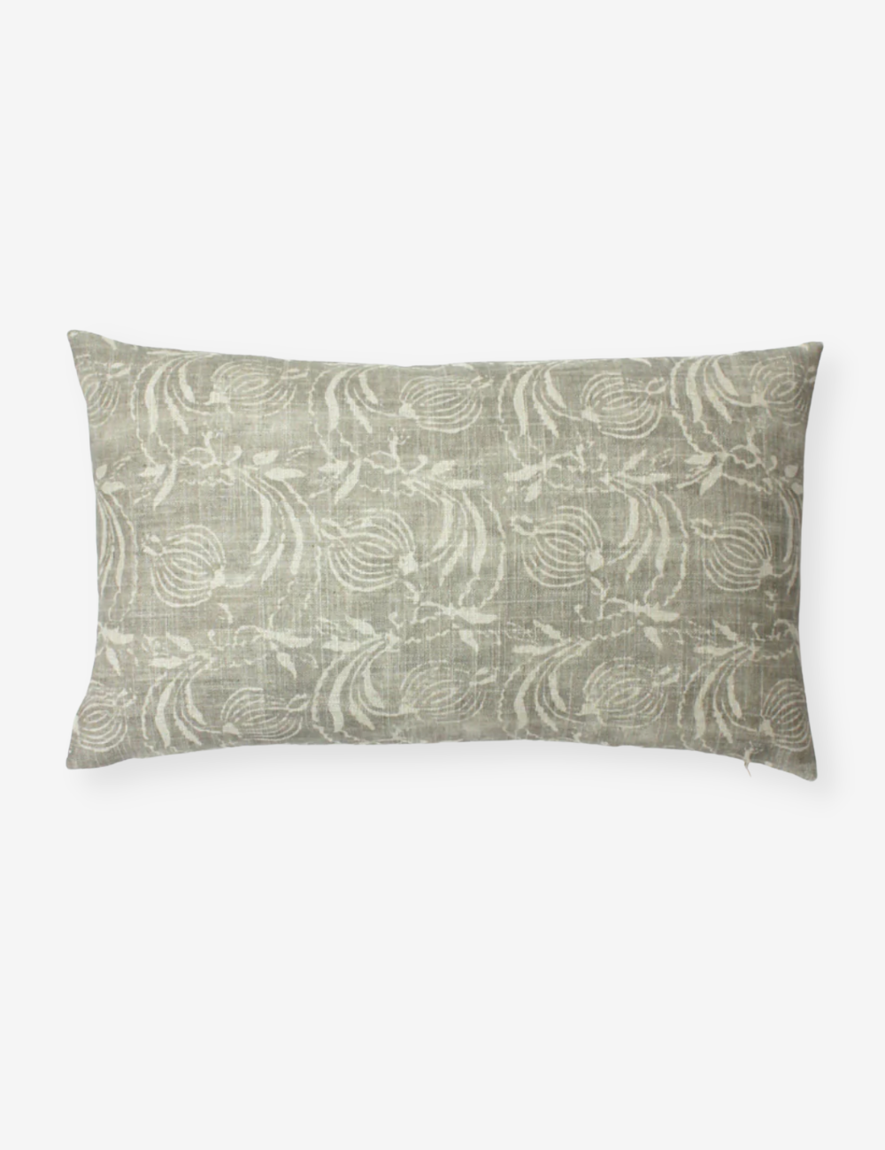 Lumbar brown grey cushion cover with a subtle block print design running across the front.