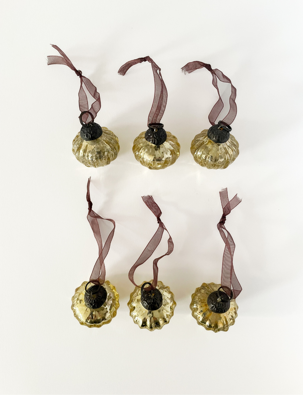 Gold Crackle Glass Baubles - Set of 6