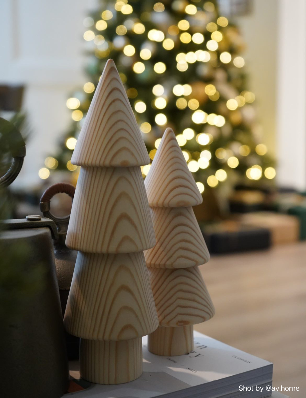 Hand-crafted Wooden Christmas Trees - Set of 2
