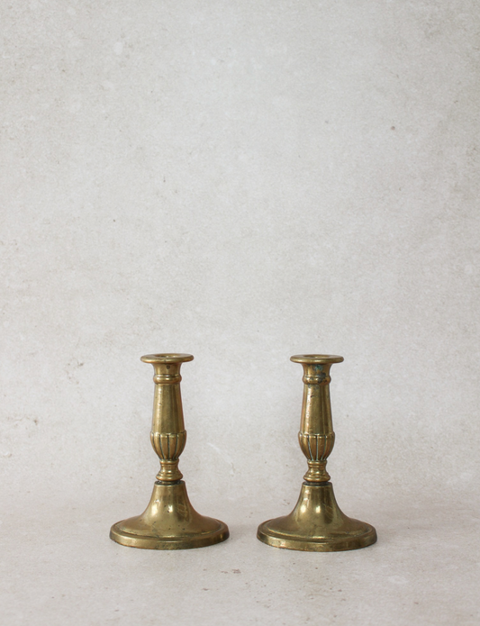 Antique Georgian Brass Candle Holders - Set of 2