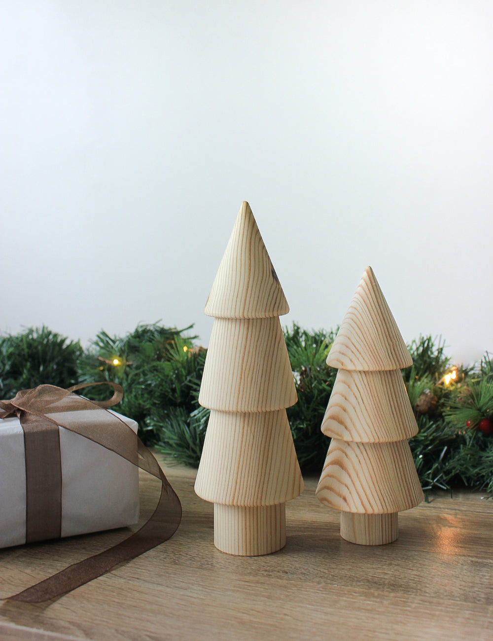 Hand-crafted Wooden Christmas Trees - Set of 2