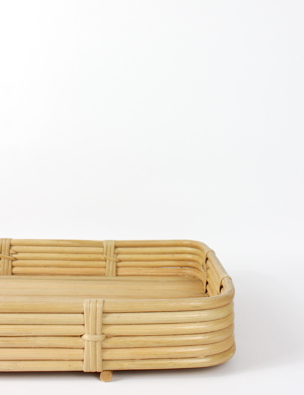 Close up side shot of a bamboo tray.