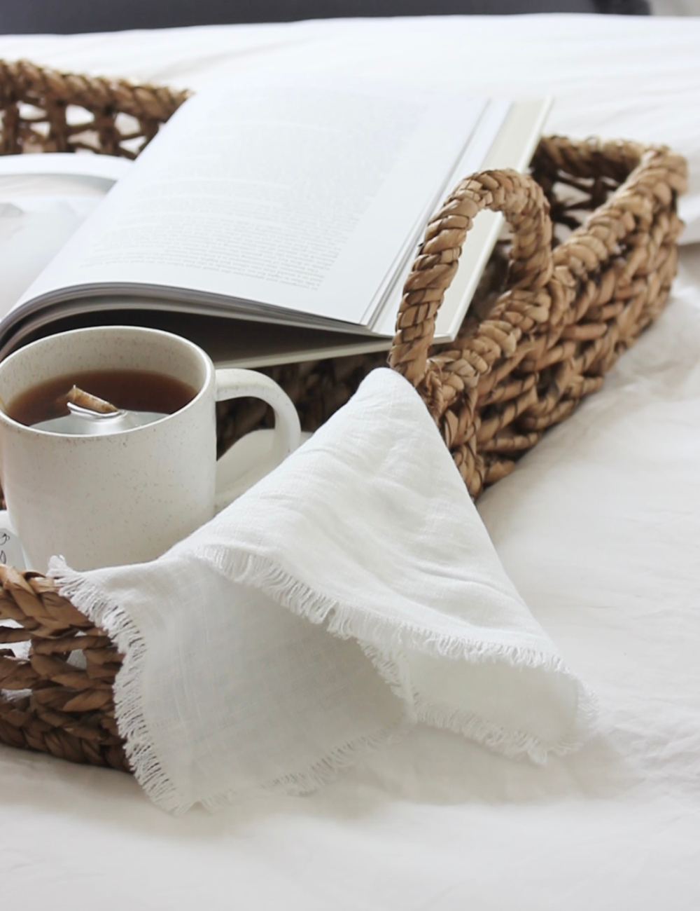 white linen fringe napkin - set of 2