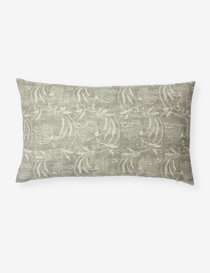 Lumbar brown grey cushion cover with a subtle block print design running across the front. 