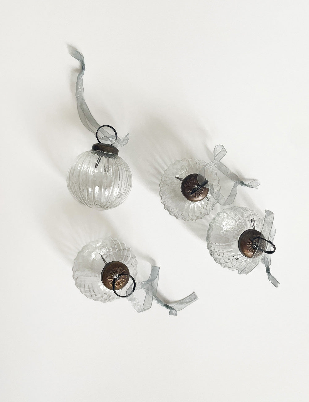 Ribbed Glass Baubles - Set of 4