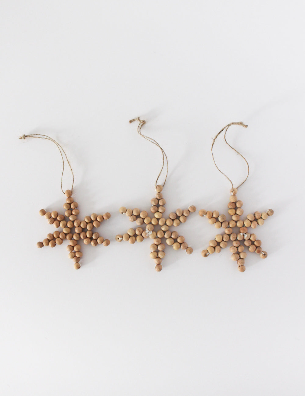 Wooden Beaded Snowflake Ornaments - Set of 3