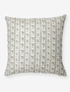 square cushion cover, with a floral motif running in stripes down the front of an off white background. 100% linen.