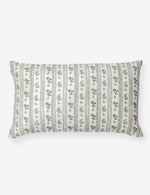 lumbar floral cushion with a floral motif running down in stripe form on an off white linen back.