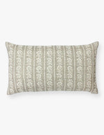Lumbar floral cushion with a floral motif running down in stripe form. Floral motif is an off white colour along a muted brown/beige back.